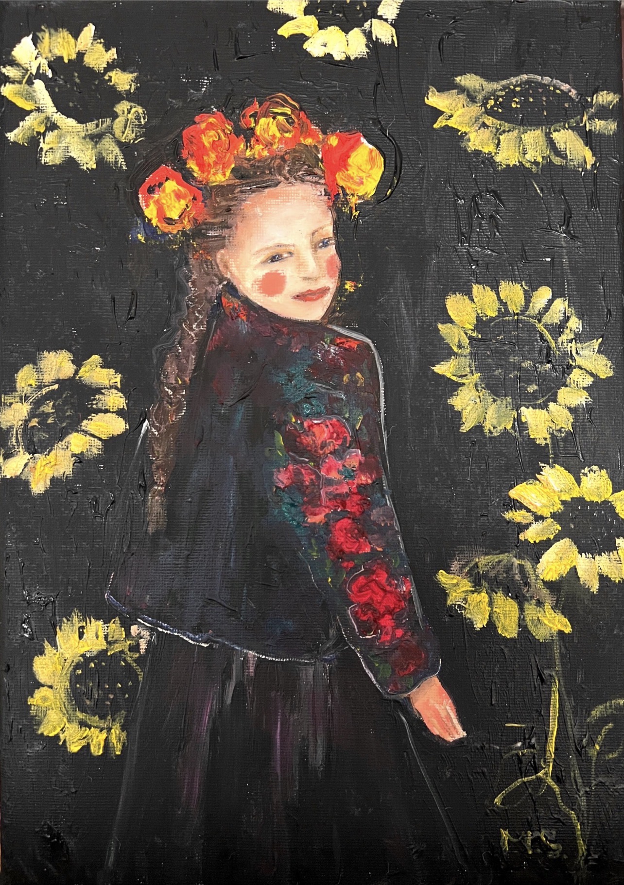Sunflower Girl — original painting by Marina Stognieva dedicated to the Donetsk Region